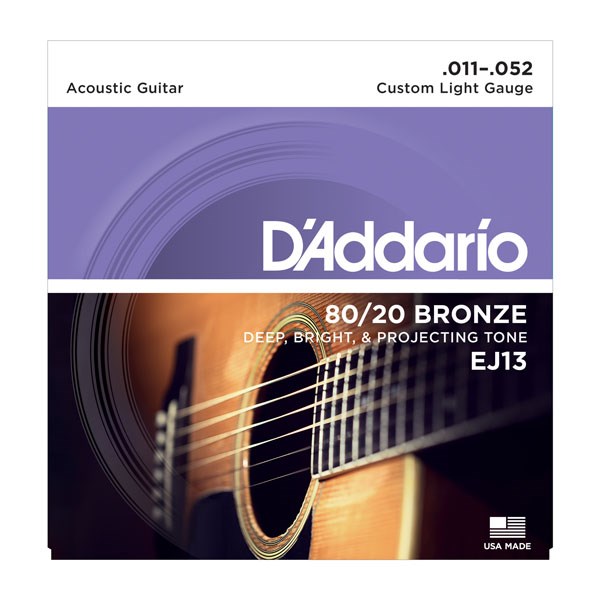 D'addario EJ13 80/20 Bronze Custom Light Acoustic Guitar Strings